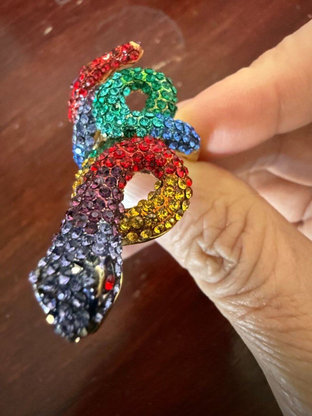 Rainbow Rhinestone Coiled Snake Statement Ring Gold Tone Multicolor Size 6 - Picture 2 of 6